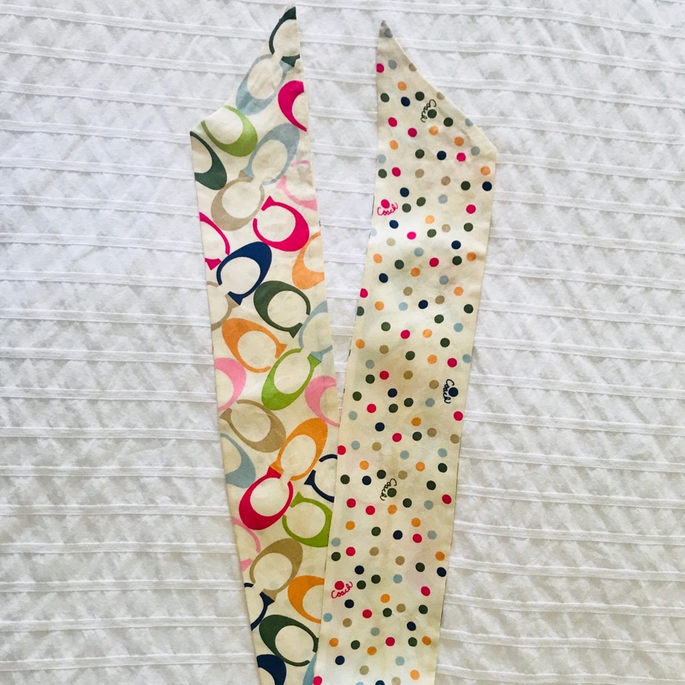 Coach multi-colored silk twilly polka-doted scarf